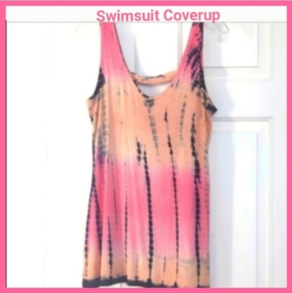 Raya Sun Pink and Black Tie-Dye Tank Top Swimsuit Coverup - Picture 1 of 9